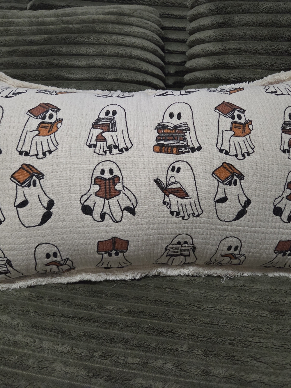 Rachel Zoe Ghost Reading Books Halloween Lumbar Pillow Bookish